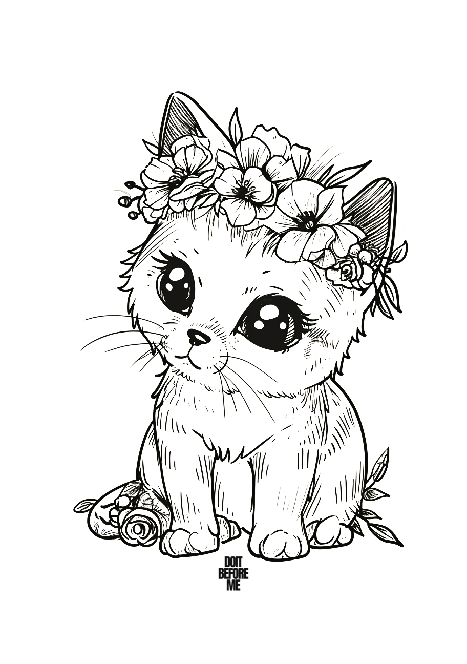 flower cat coloring page