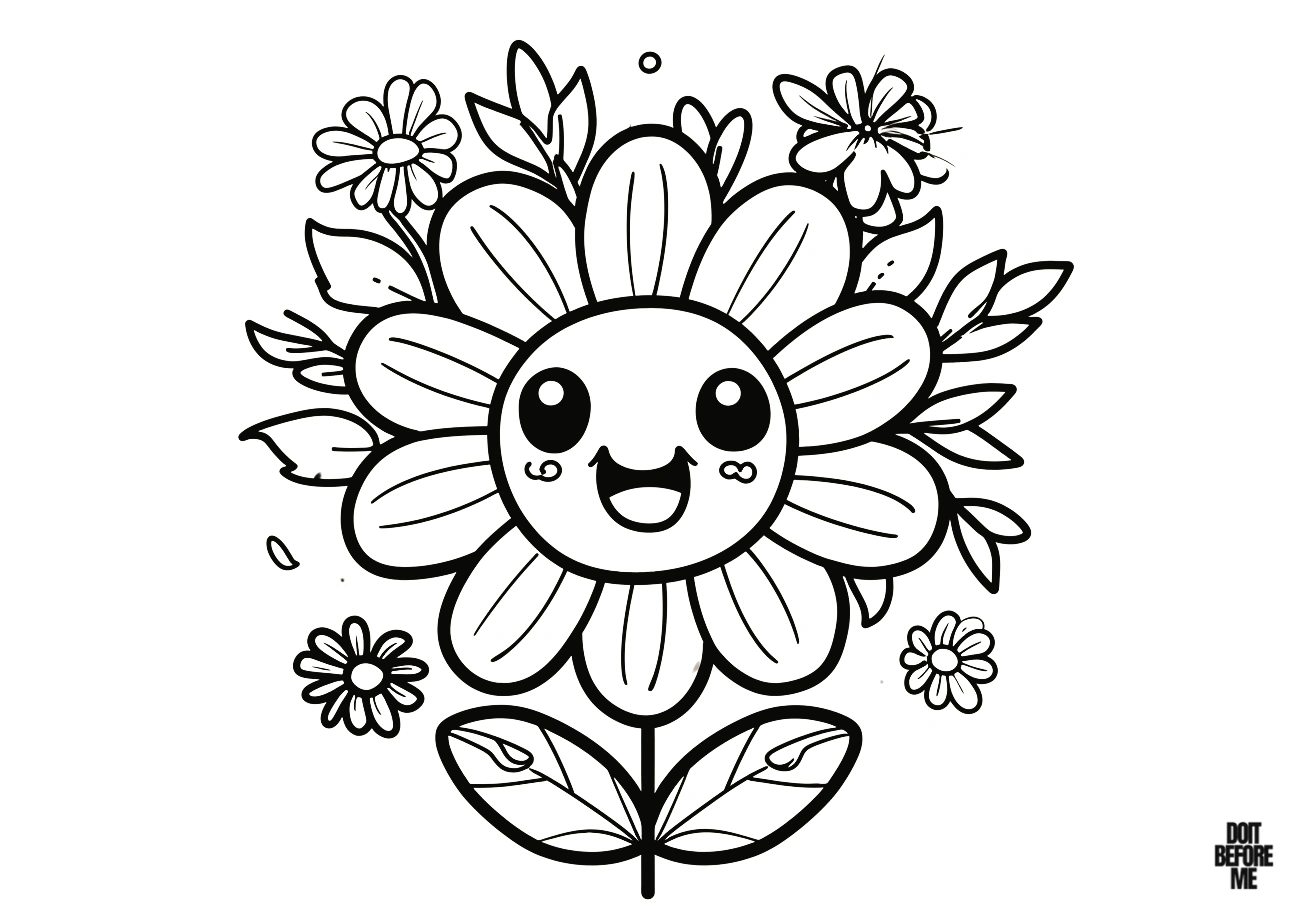 Simple, easy, and cute flower coloring page for kindergarten, with a clean and clear white background.