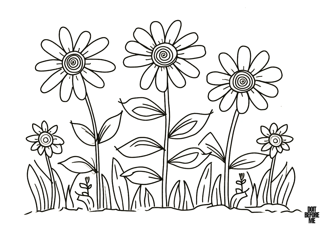 Simple and easy 3 daisy flowers coloring page.