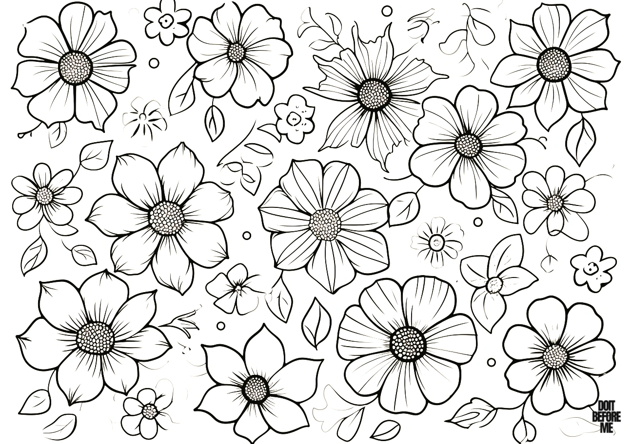 Full-screen view of free printable, simple, and easy coloring image featuring flowers.