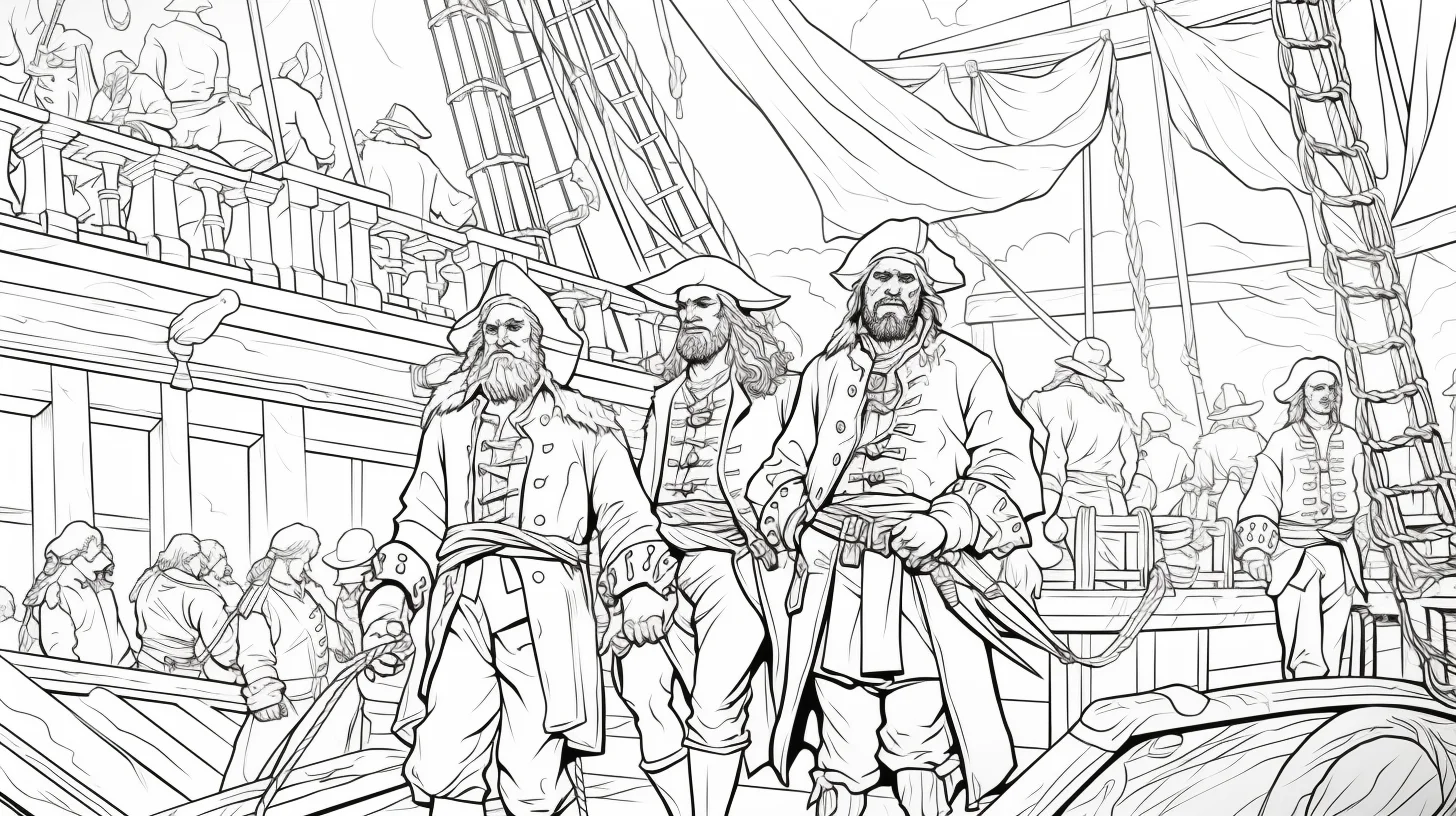 free pirate crew and pirate ship coloring pages