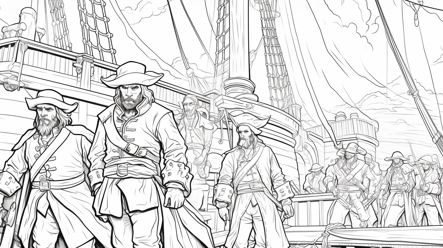 free printanle pirate crew and pirate ship coloring pages for kids