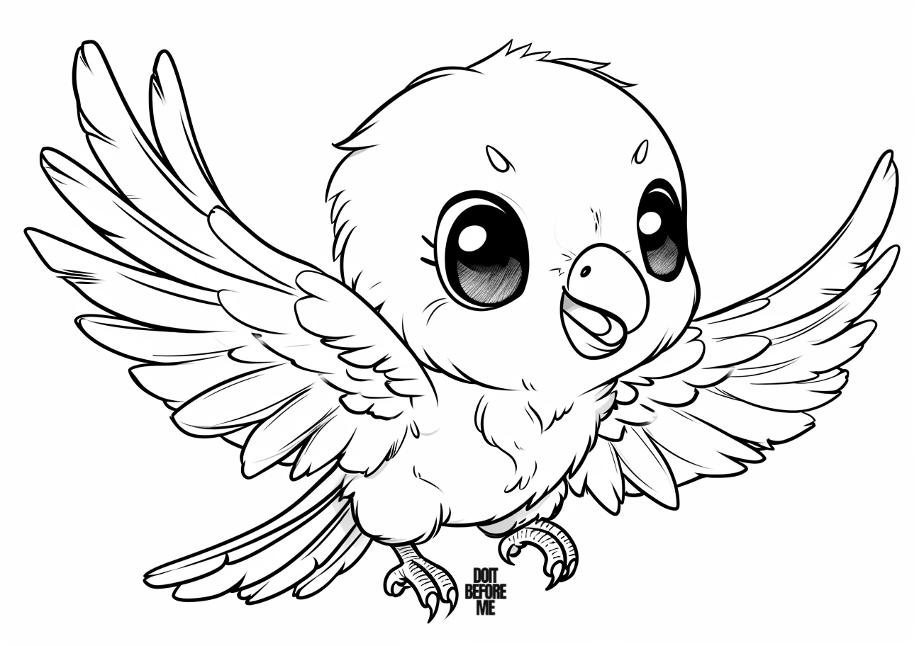 kawaii cute baby parrot flying coloring pages