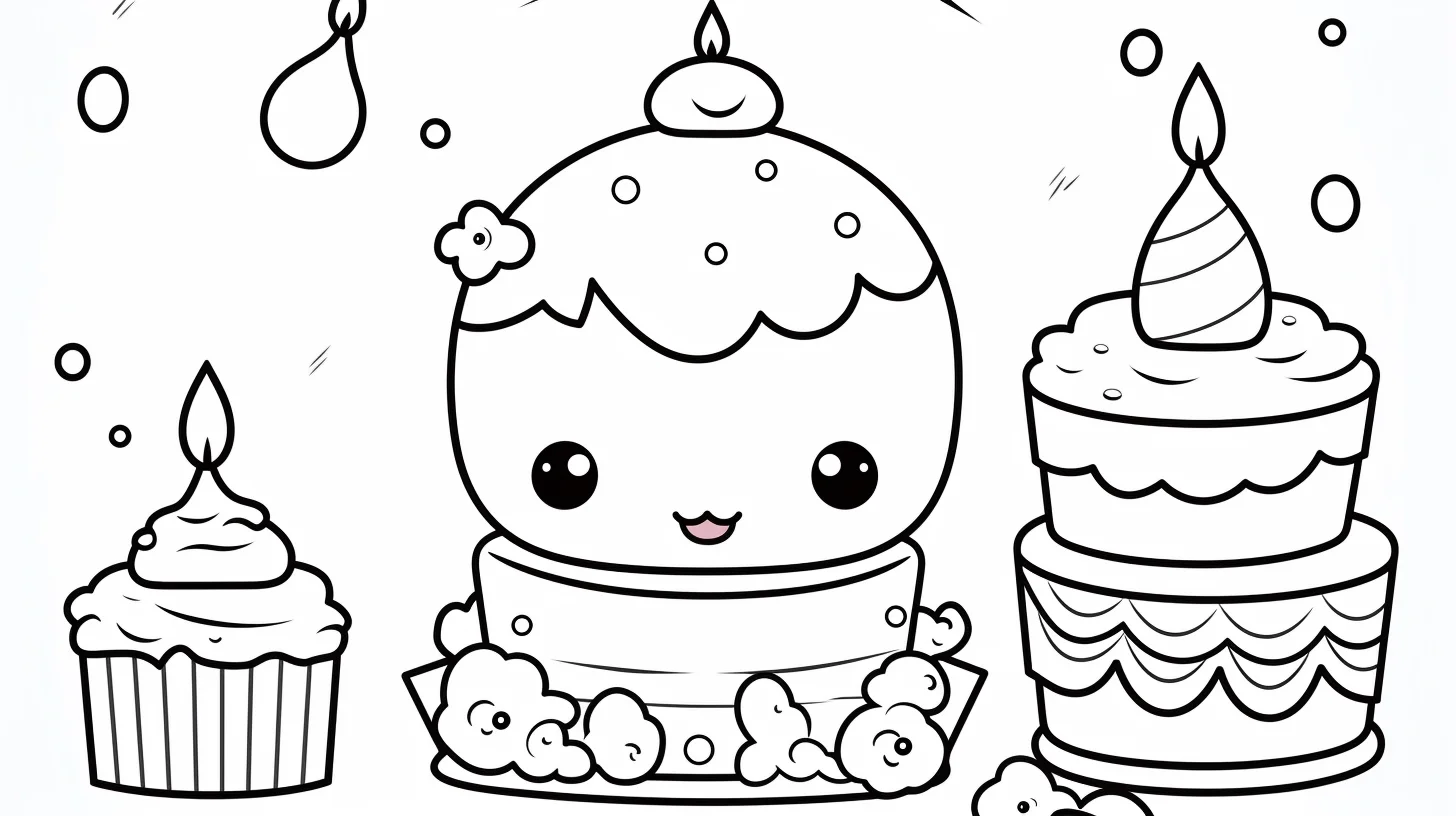 kawaii happy birthday coloring pages for kids