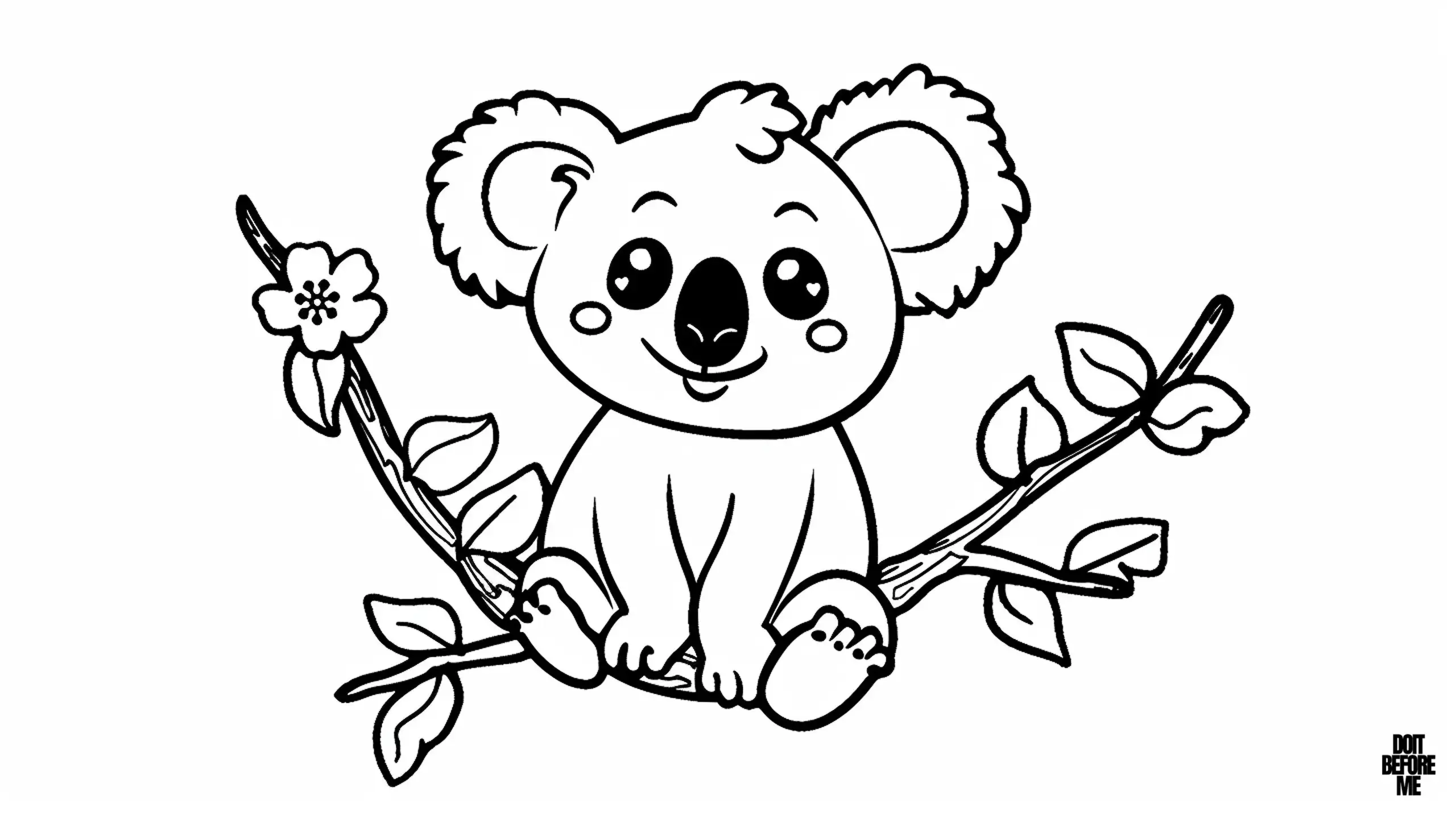 A cute and easy-to-color koala coloring page, featuring a koala standing on a tree branch, designed for preschoolers.