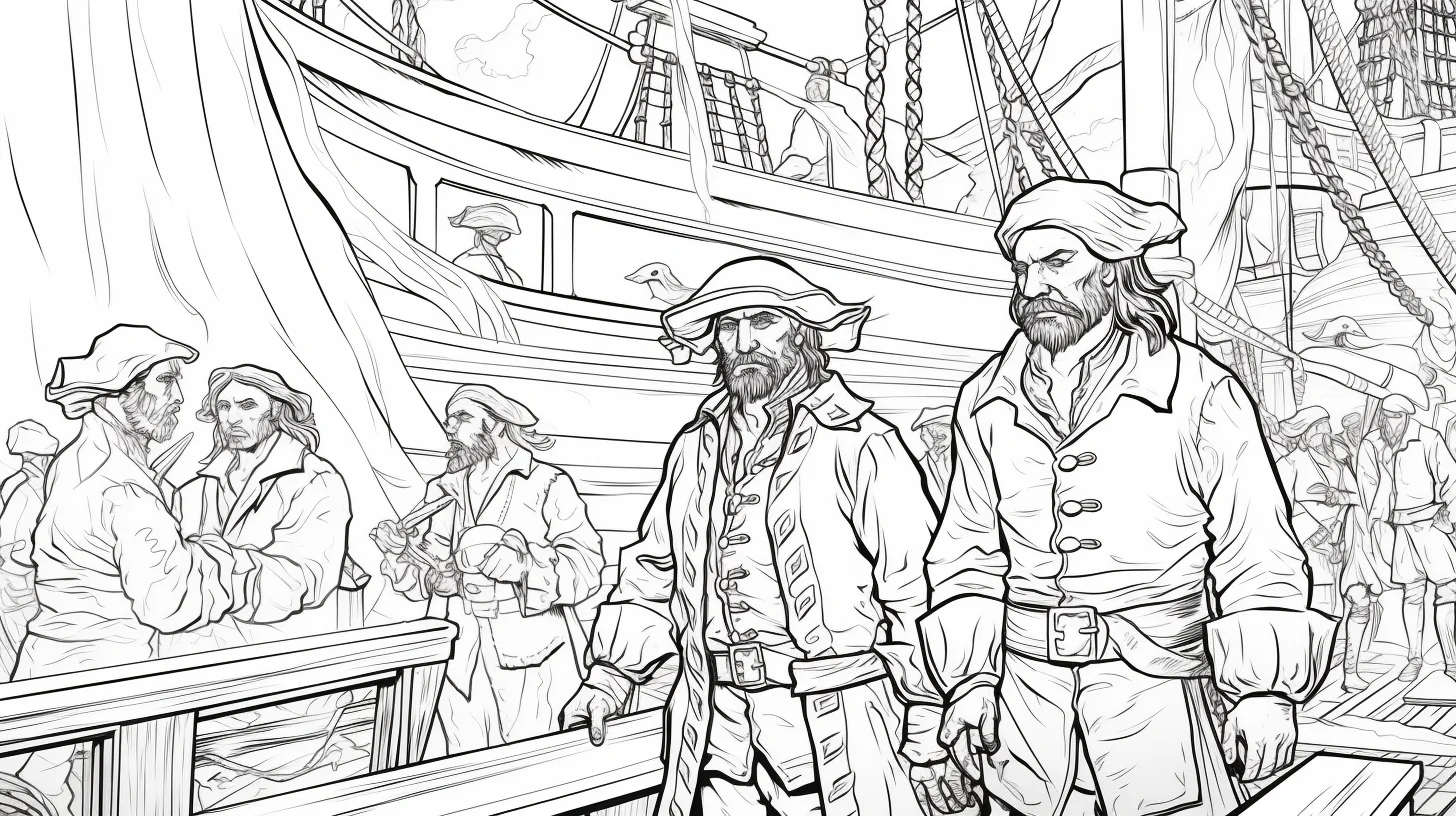 pirate crew and pirate ship coloring pages for kids