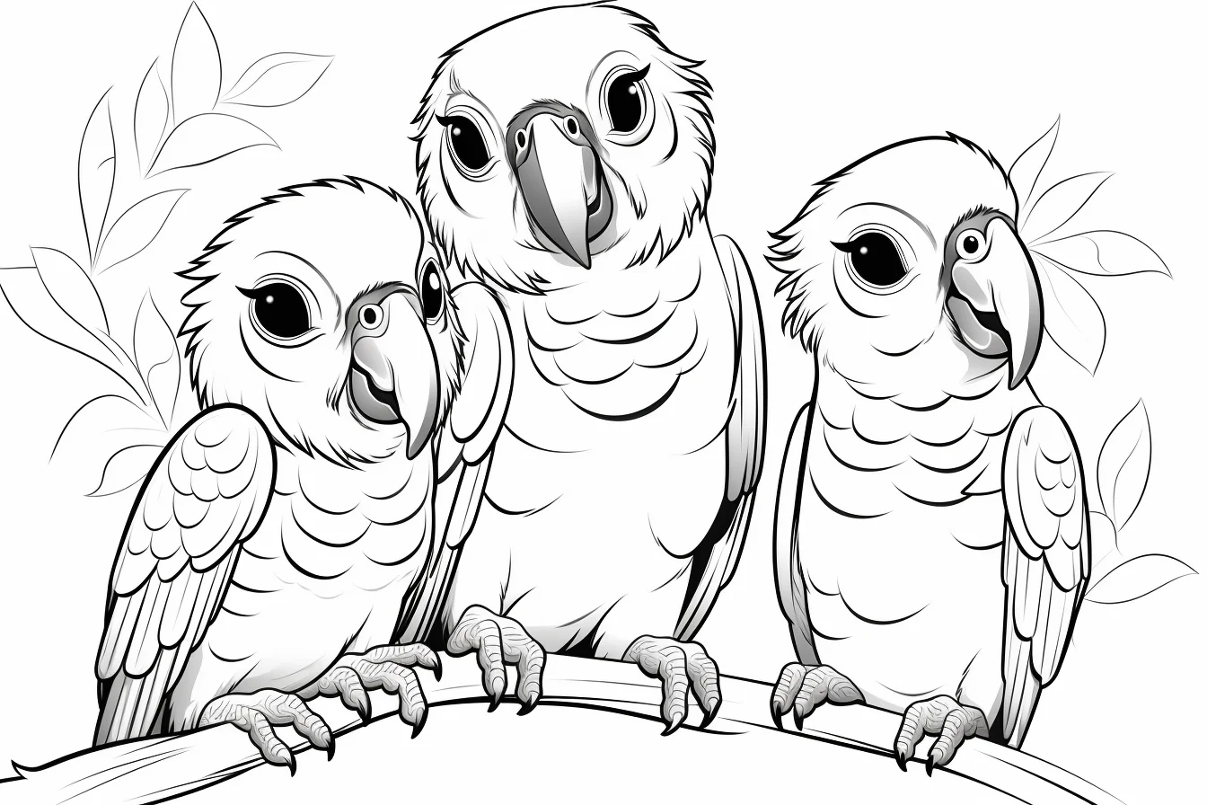 printable family parrot sheet coloring pages