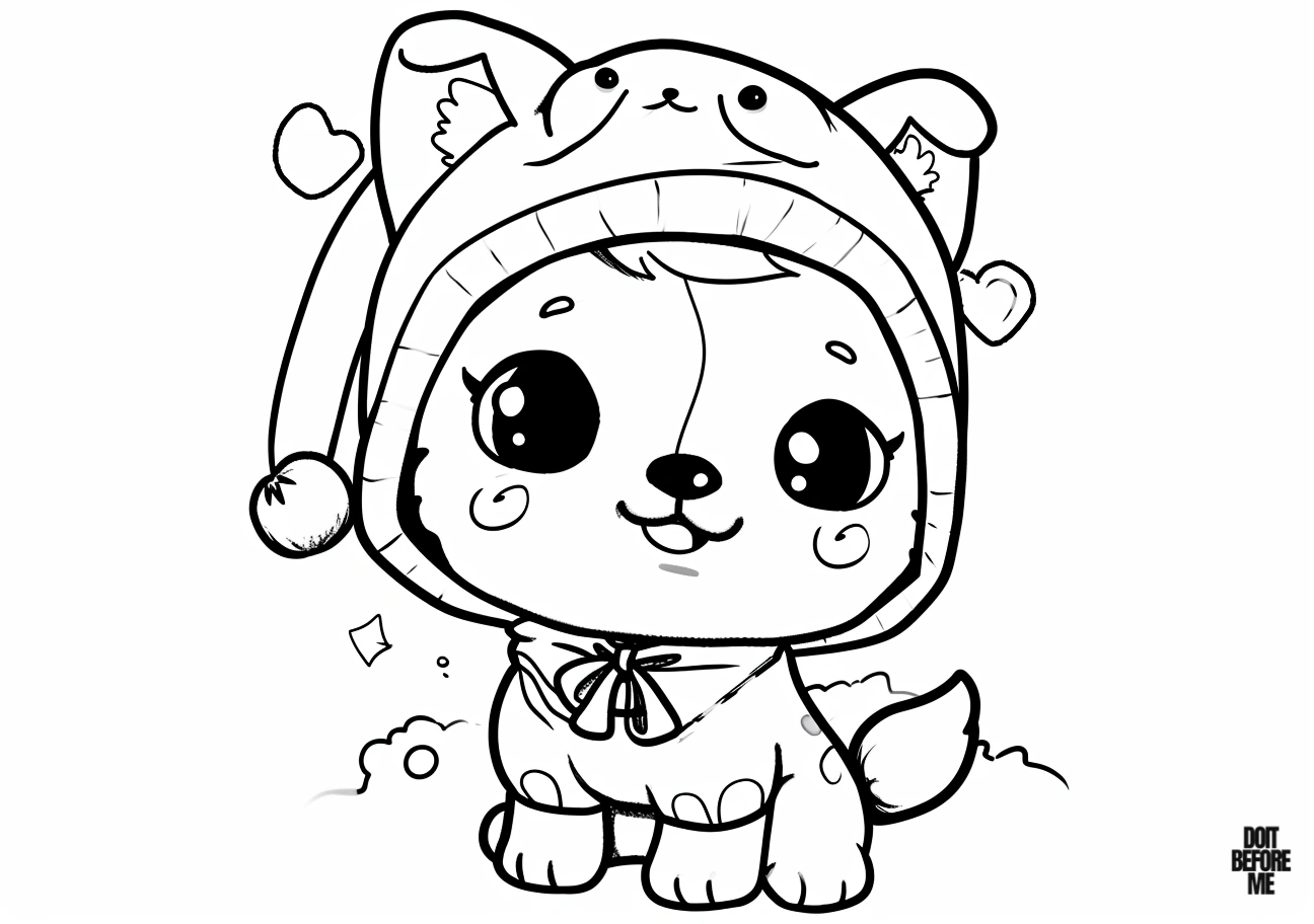 Cute kawaii-style baby dog puppy coloring sheet for kids.