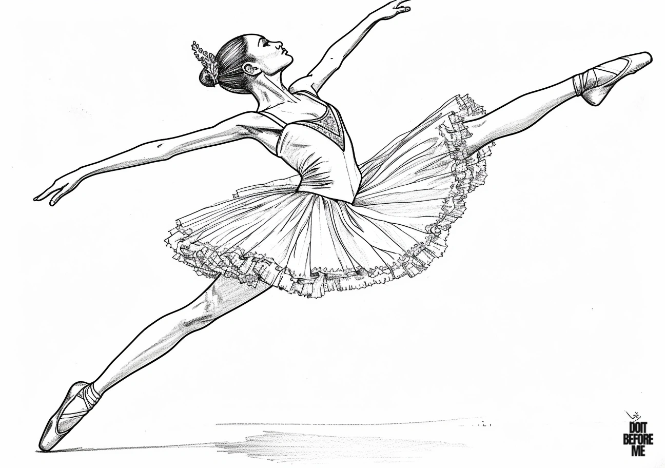 Ballet dancer in an elegant pose, depicted in realistic ballerina coloring pages.