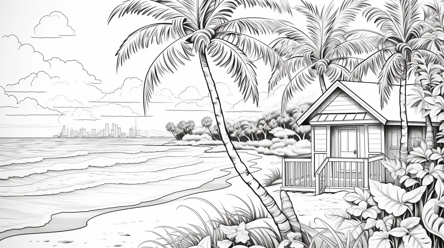 simple beach colouring pages