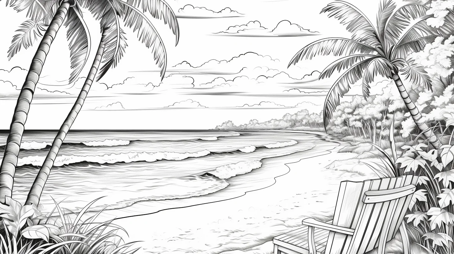 summer beach colouring page