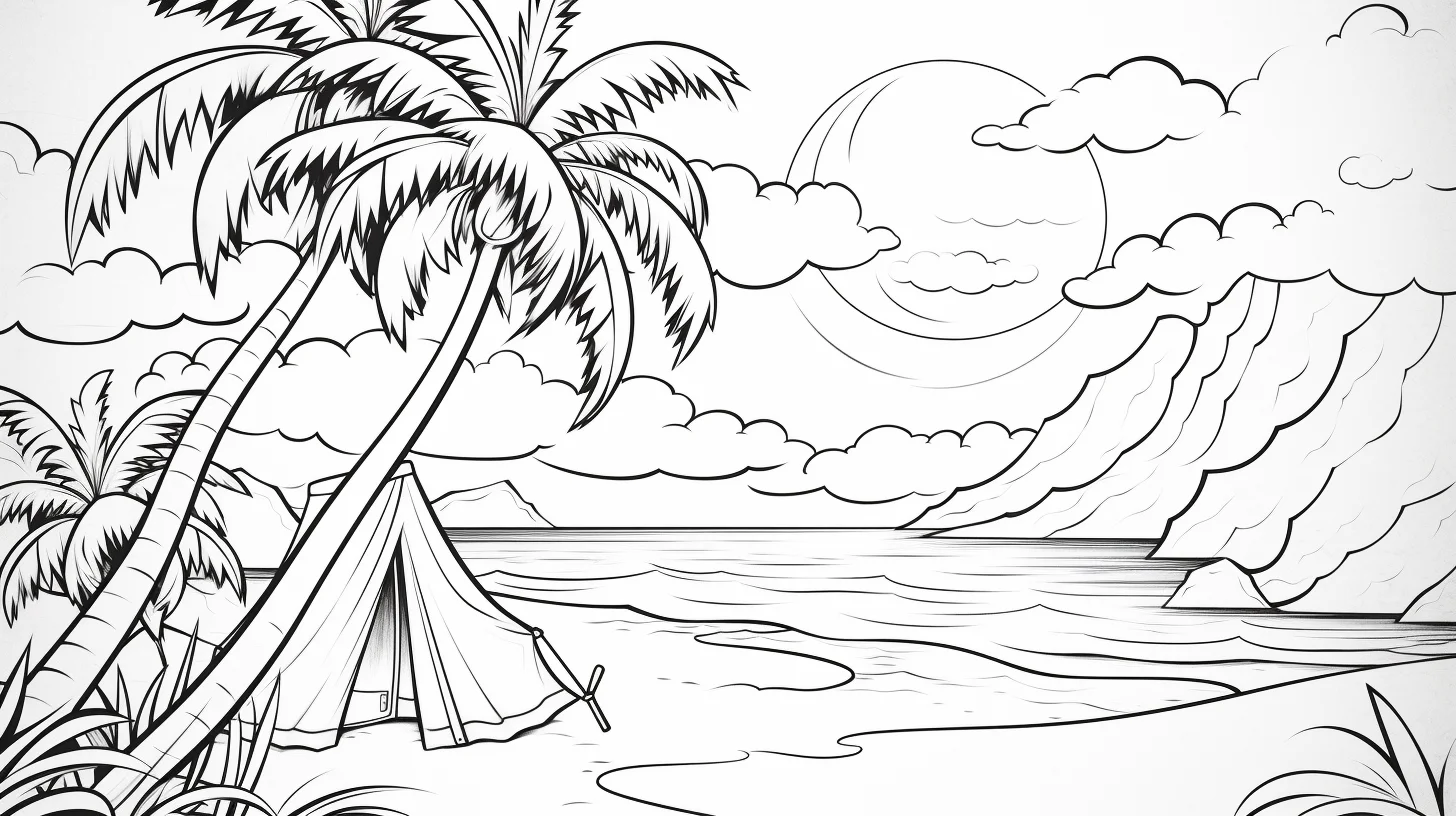 summer beach colouring pages