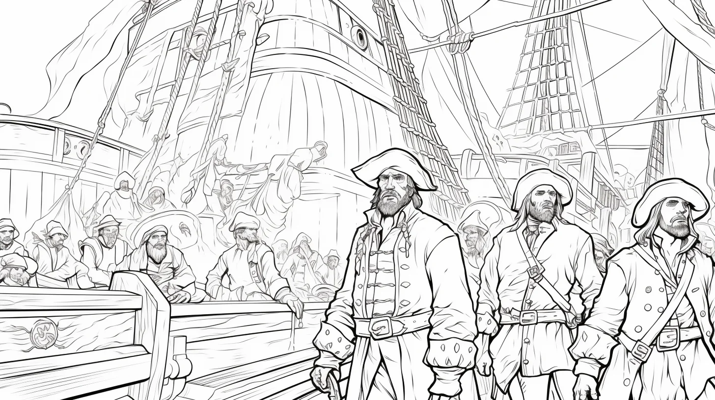 the pirate crew and pirate ship coloring pages