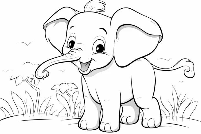 Cute Easy Elephant Coloring Pages