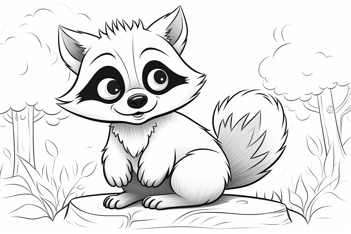 Printable Cute Easy Raccoon Coloring Page