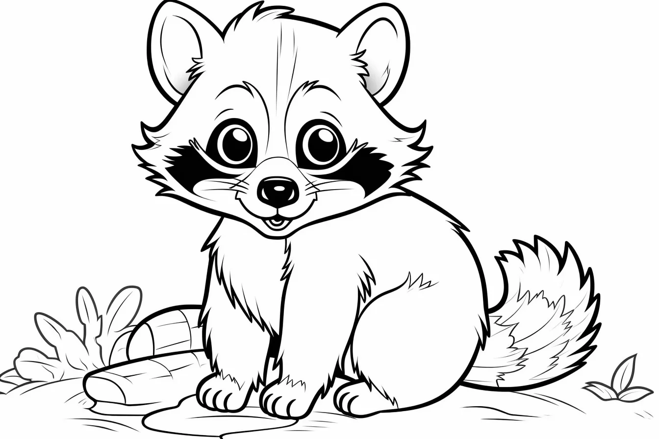 Printable Easy Cute Raccoon Coloring Page