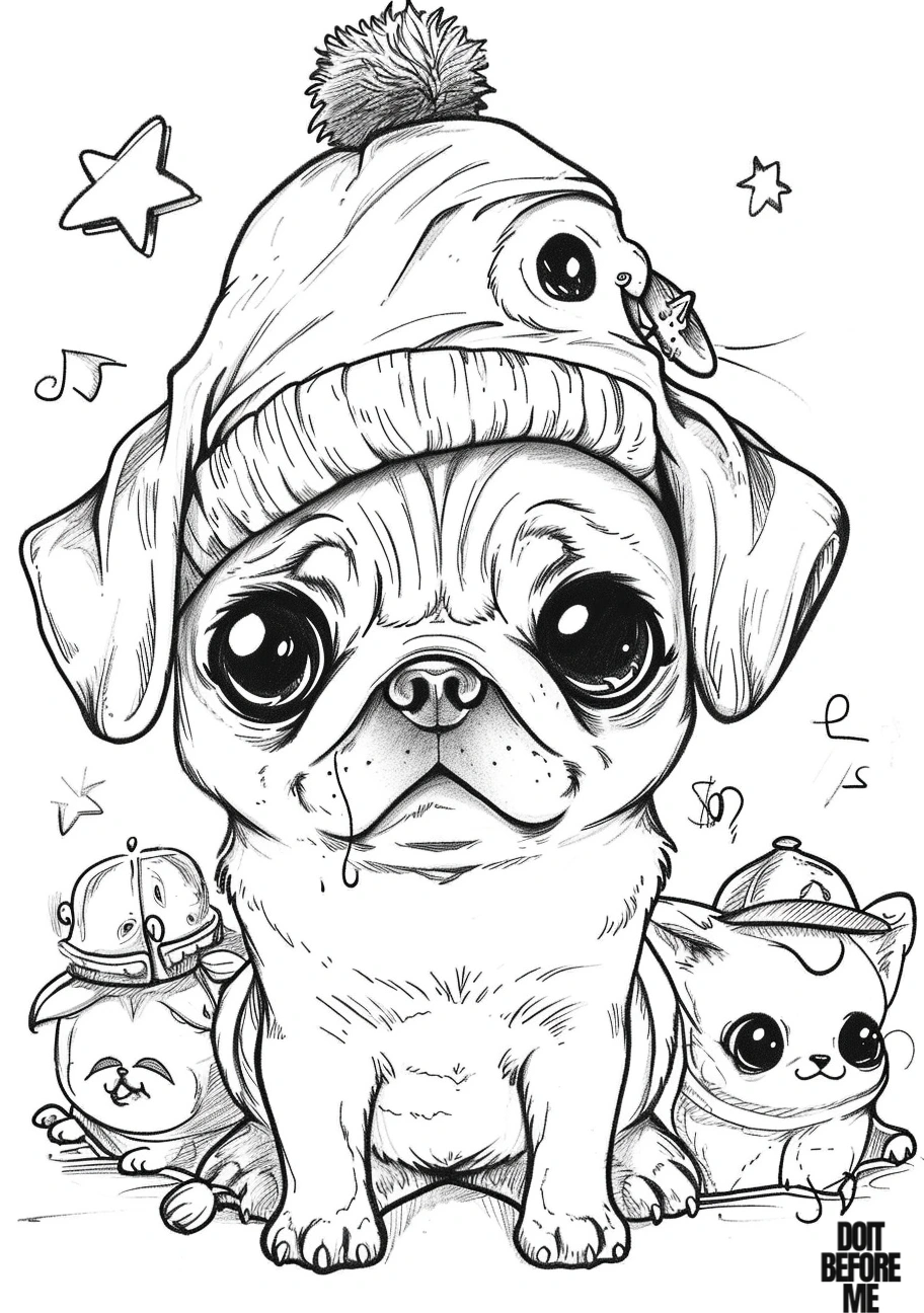 pug coloring page free printable