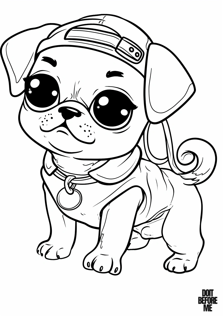 pug puppy colouring pages