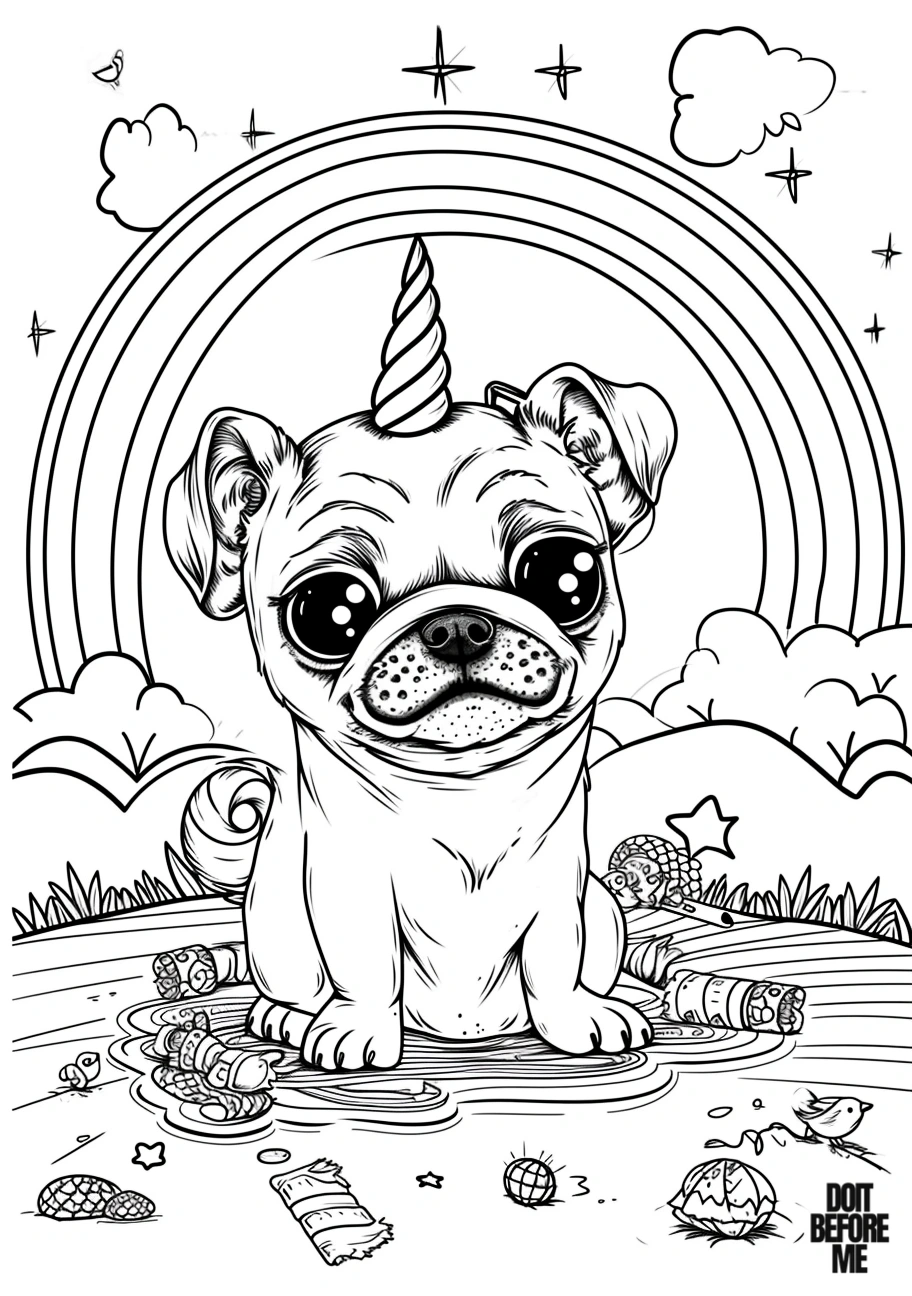 pug unicorn coloring page