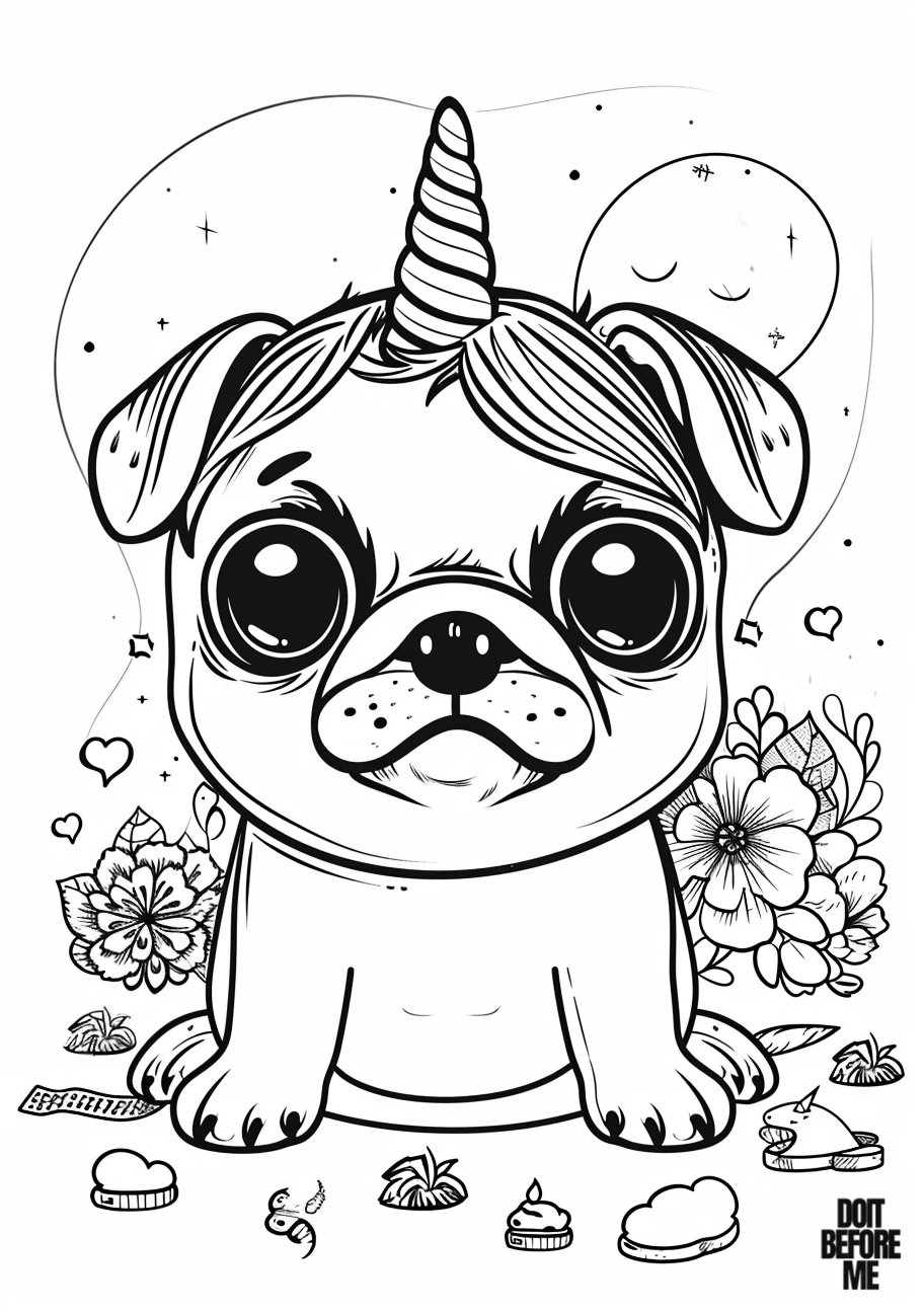 pug unicorn coloring sheet