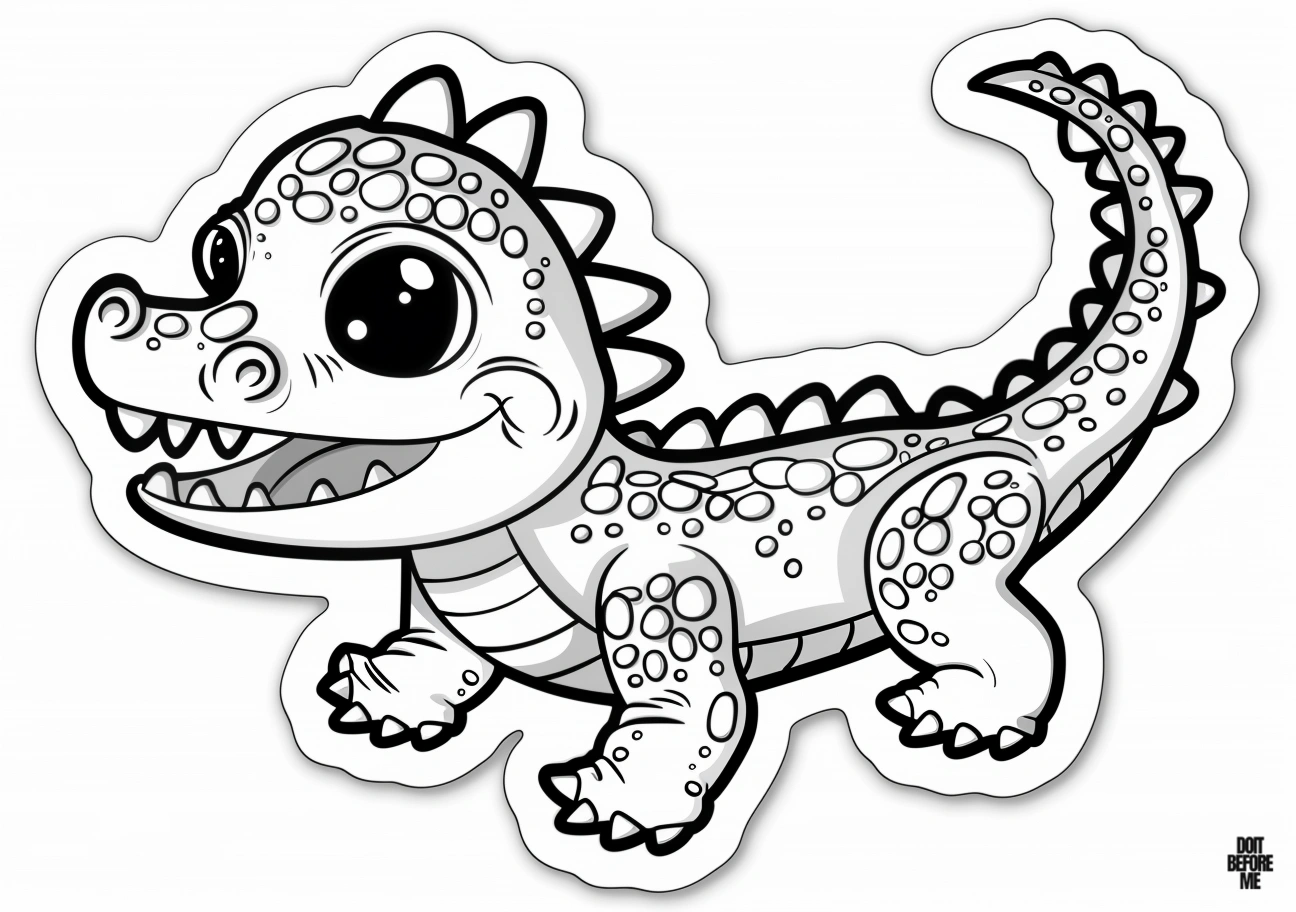 Printable coloring page of a cute baby alligator with a tiny and slender body for kids.