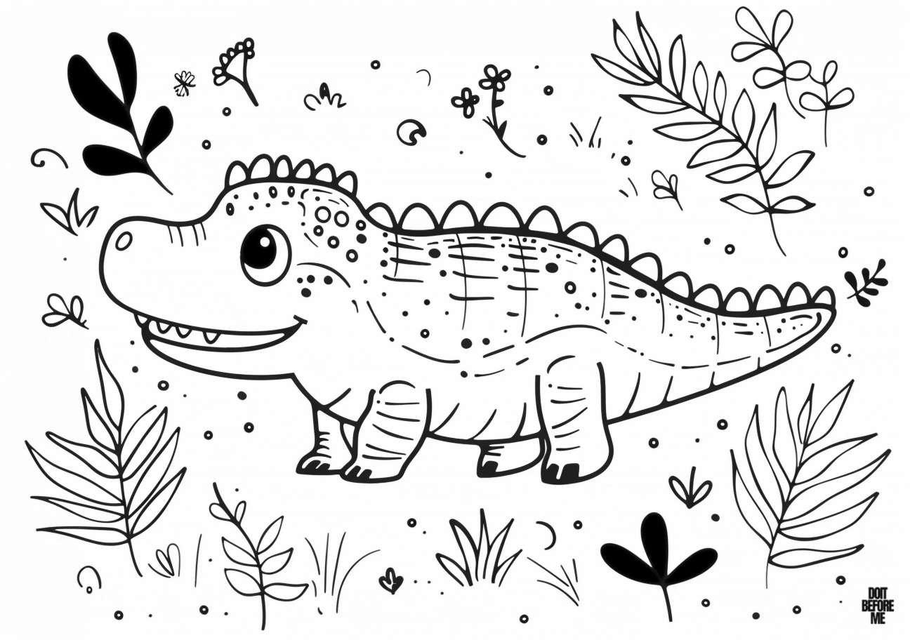 Printable croc coloring page featuring simple design of a baby crocodile, ideal for kids due to its ease of coloring.