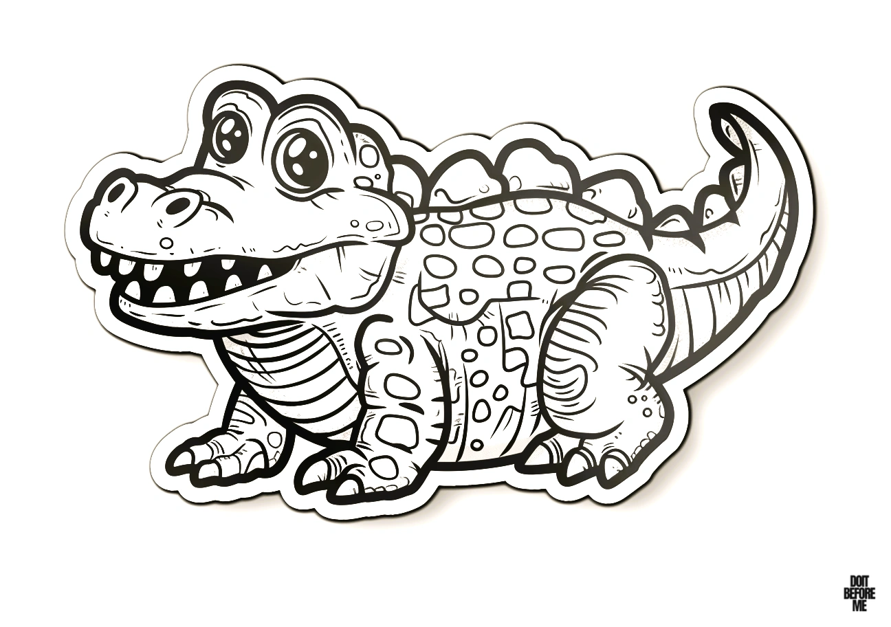 Printable coloring picture of an older adult alligator and crocodile.