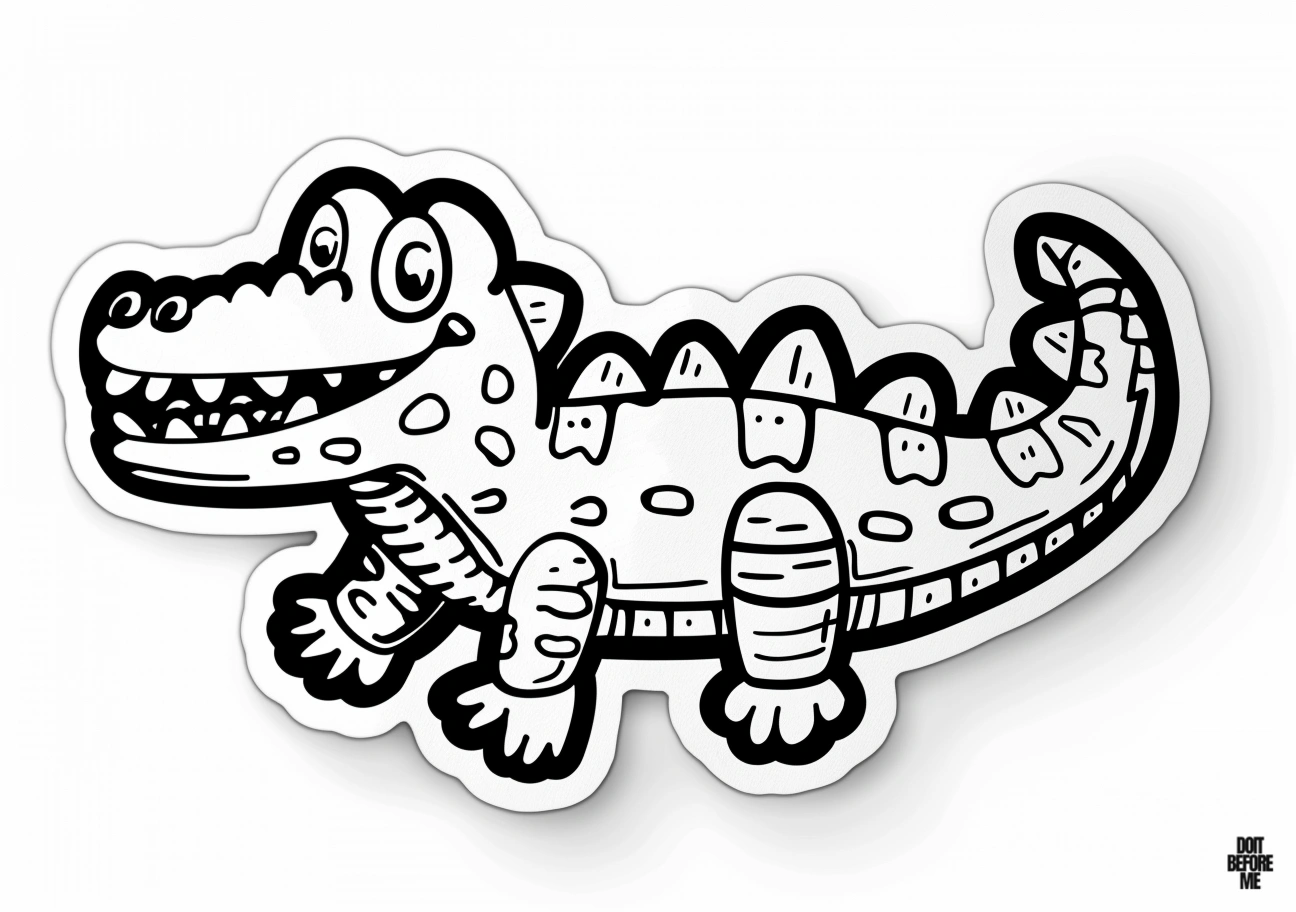 Printable cartoon crocodile outline coloring page, due to its simple design, is suitable for kids.