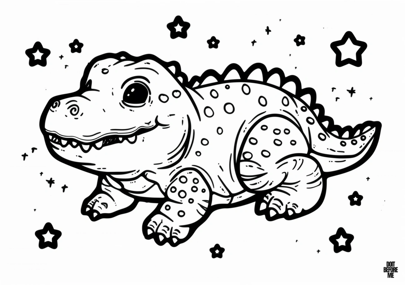 Printable coloring page featuring a cute crocodile, designed for kids.