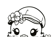 A printable coloring page depicts a mother duck leading her trio of cute baby ducklings, creating an endearing scene reminiscent of a children's coloring book illustration. The mother duck wears a simple hat adorned with a flower.