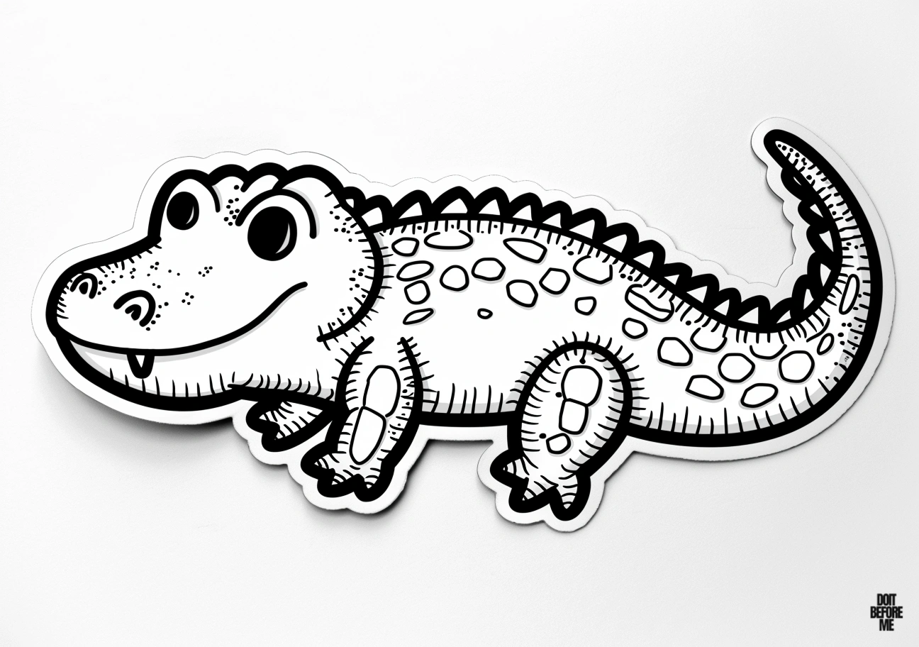 Printable preschool coloring sheet featuring a cute, small crocodile.