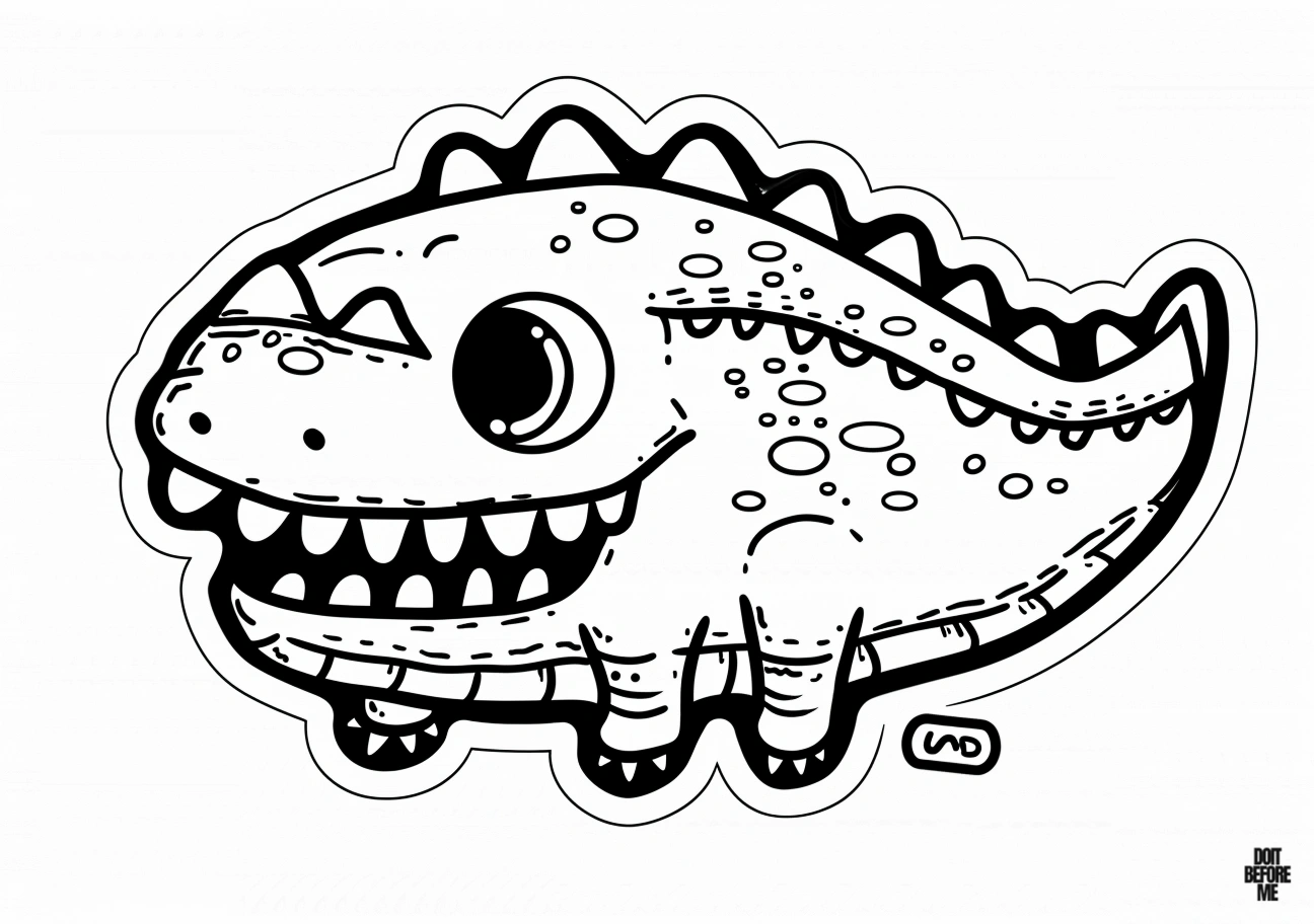 Free printable coloring page featuring a cute baby alligator. With its adorable and simple design, it's perfect for children, preschoolers, and toddlers, as well as adults who like kawaii concept.