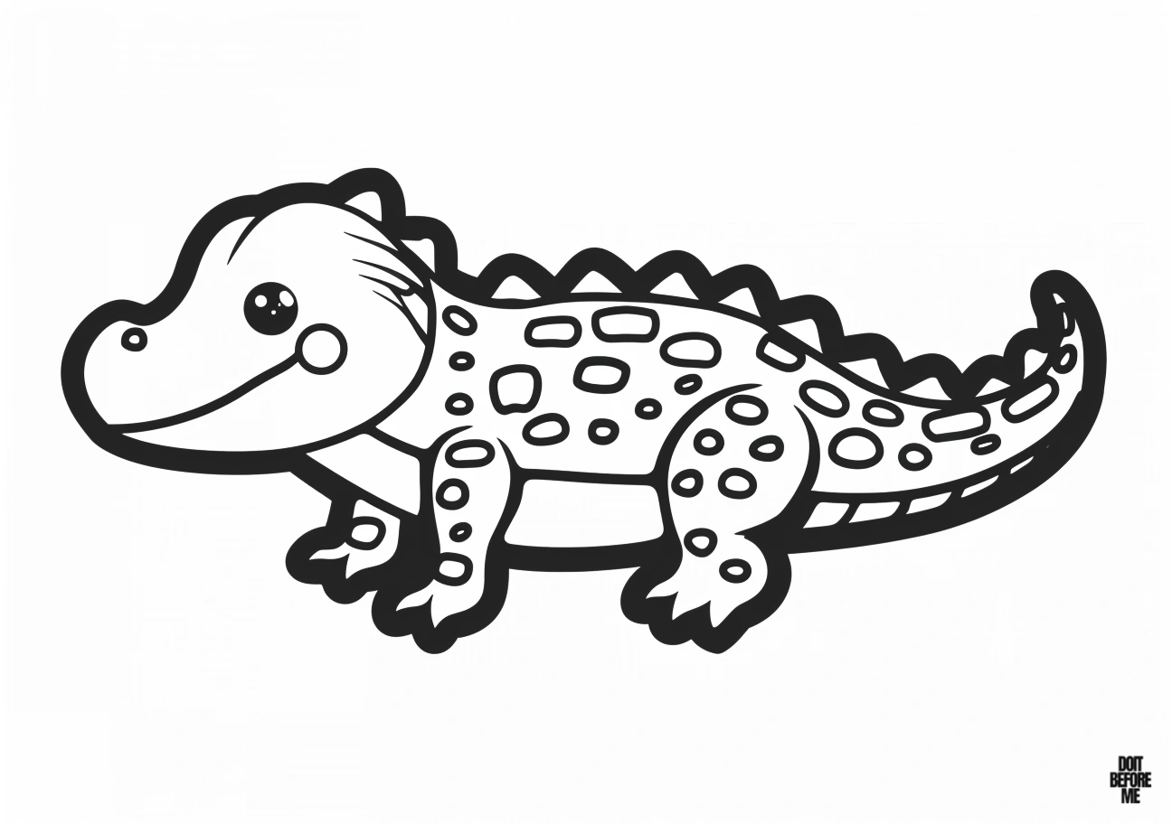 Easy coloring page featuring a cute kawaii alligator, designed for preschool.