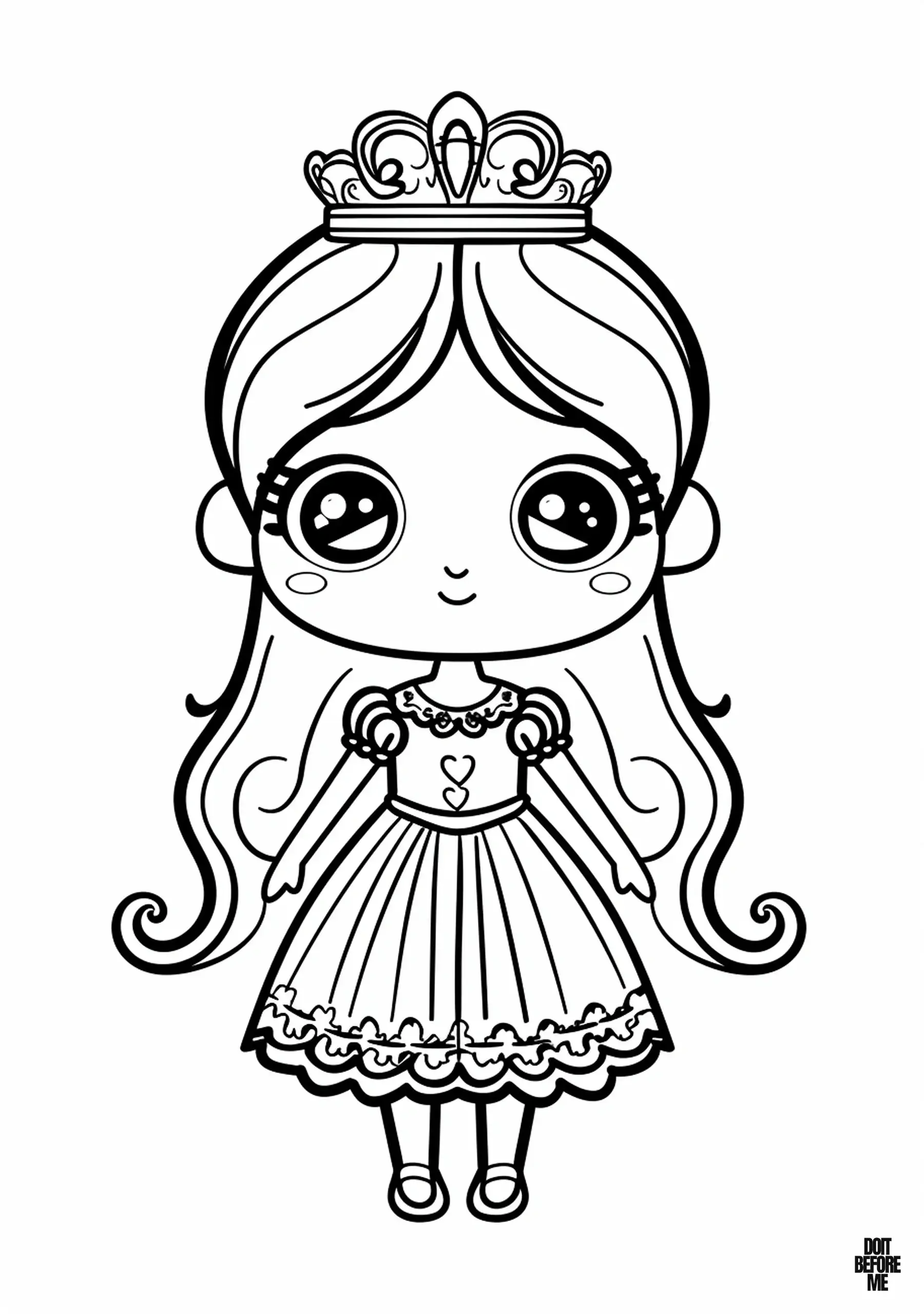 Kind and compassionate princess coloring page wearing a princess tiara.