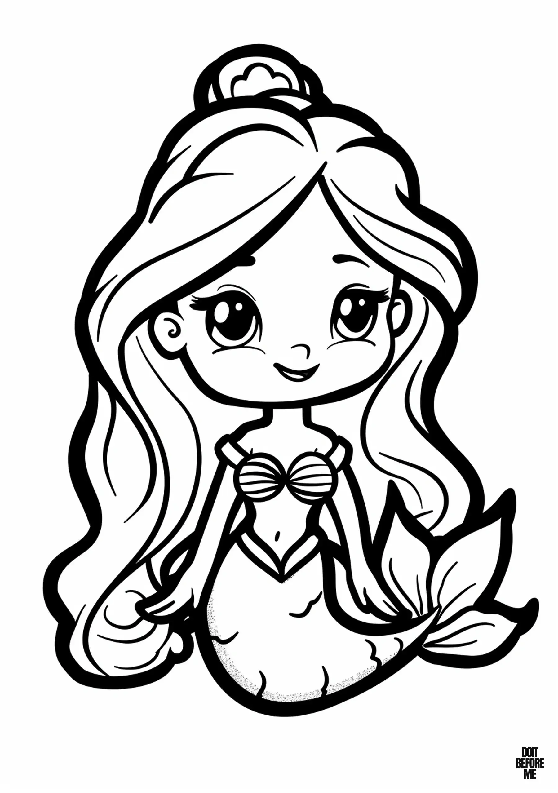 A simple mermaid princess coloring page that appeals to children's coloring.