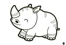 A baby rhino with closed eyes, wearing a cheerful expression, designed as an easy coloring page for toddlers.