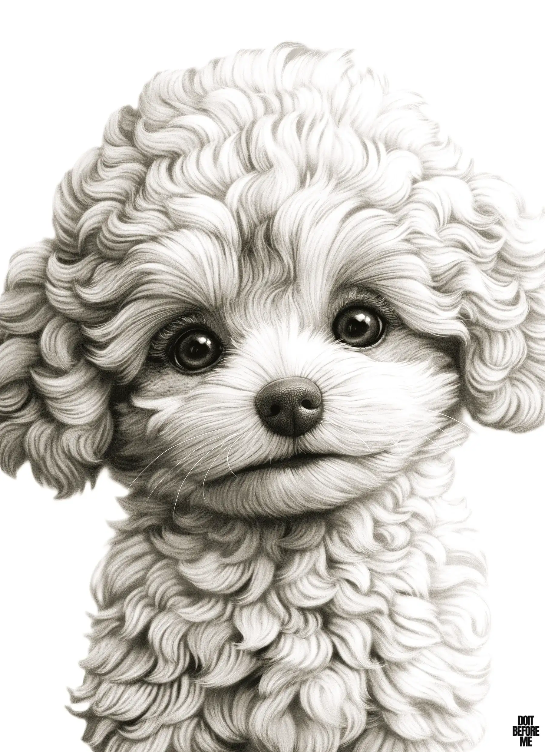 Realistically detailed poodle dog coloring page showcasing distinct fur texture.