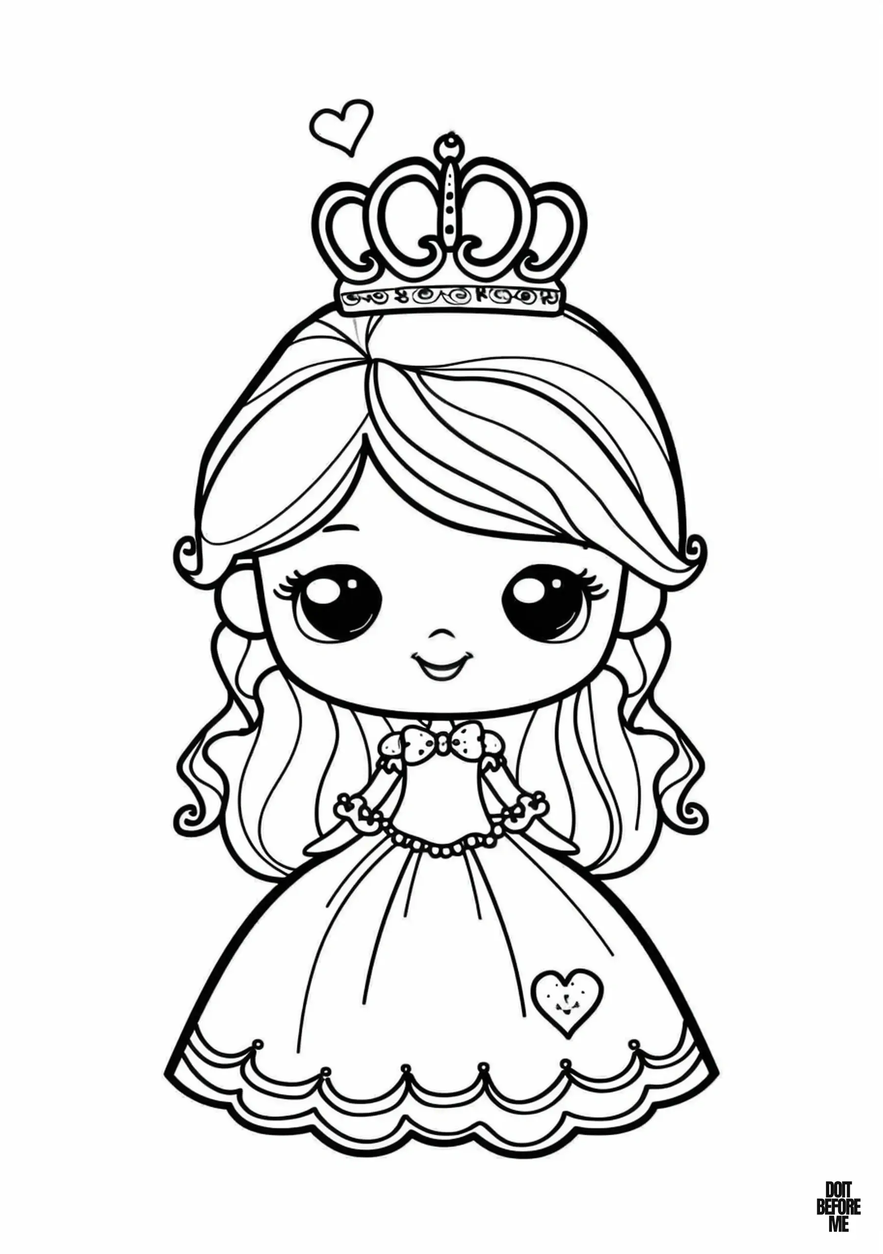 Cute princess coloring page featuring her wearing a crown.