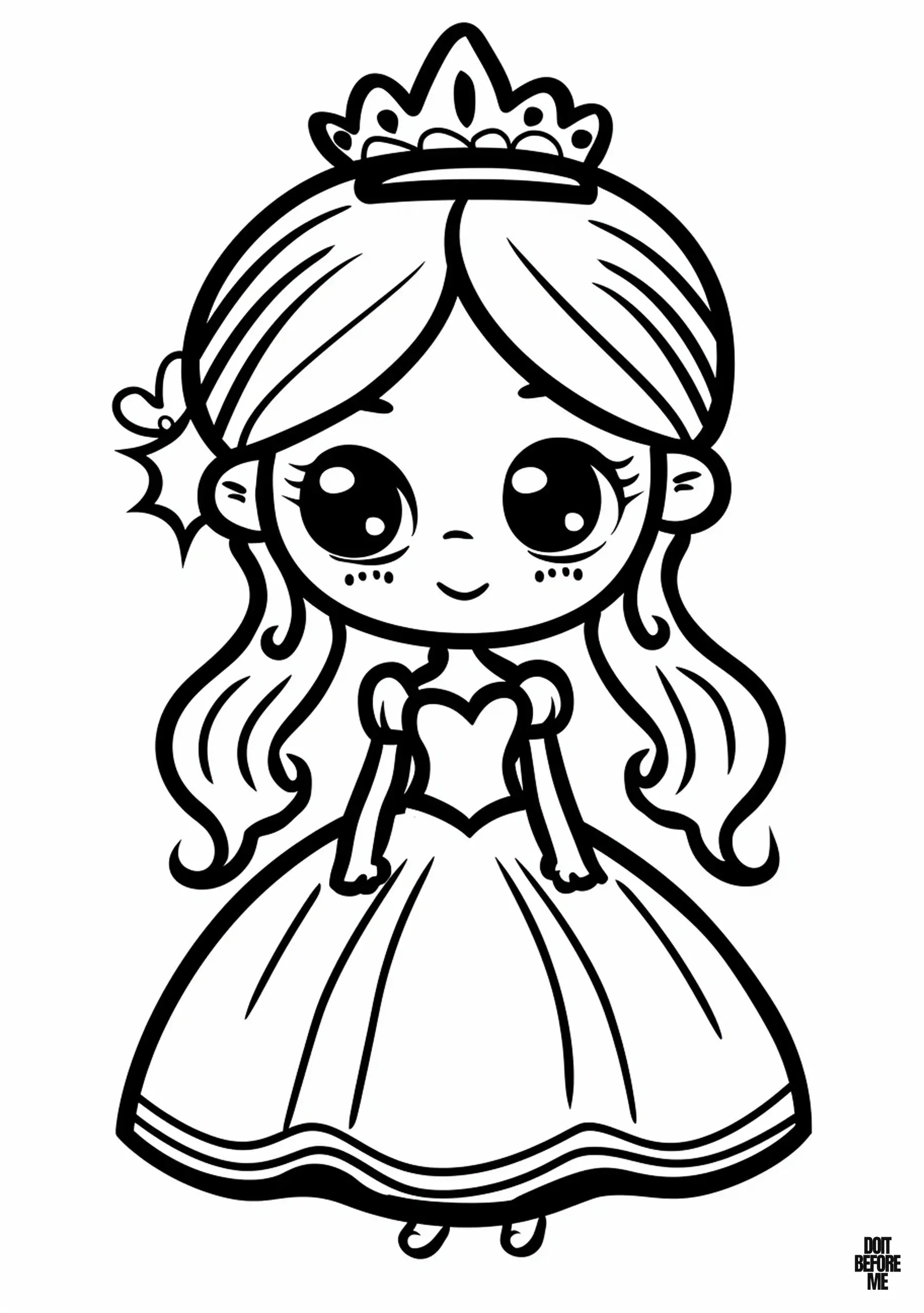 Princess wearing a crown and a simple dress coloring picture.