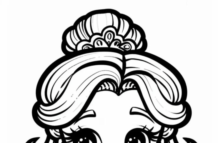 A princess with big eyes and long eyelashes, adorned with freckles on her cheeks, gazes sideways with a glance out of the corner of her eye. Her long wavy hair cascades down to her waist, secured by a barrette, while she is elegantly attired in an evening dress.