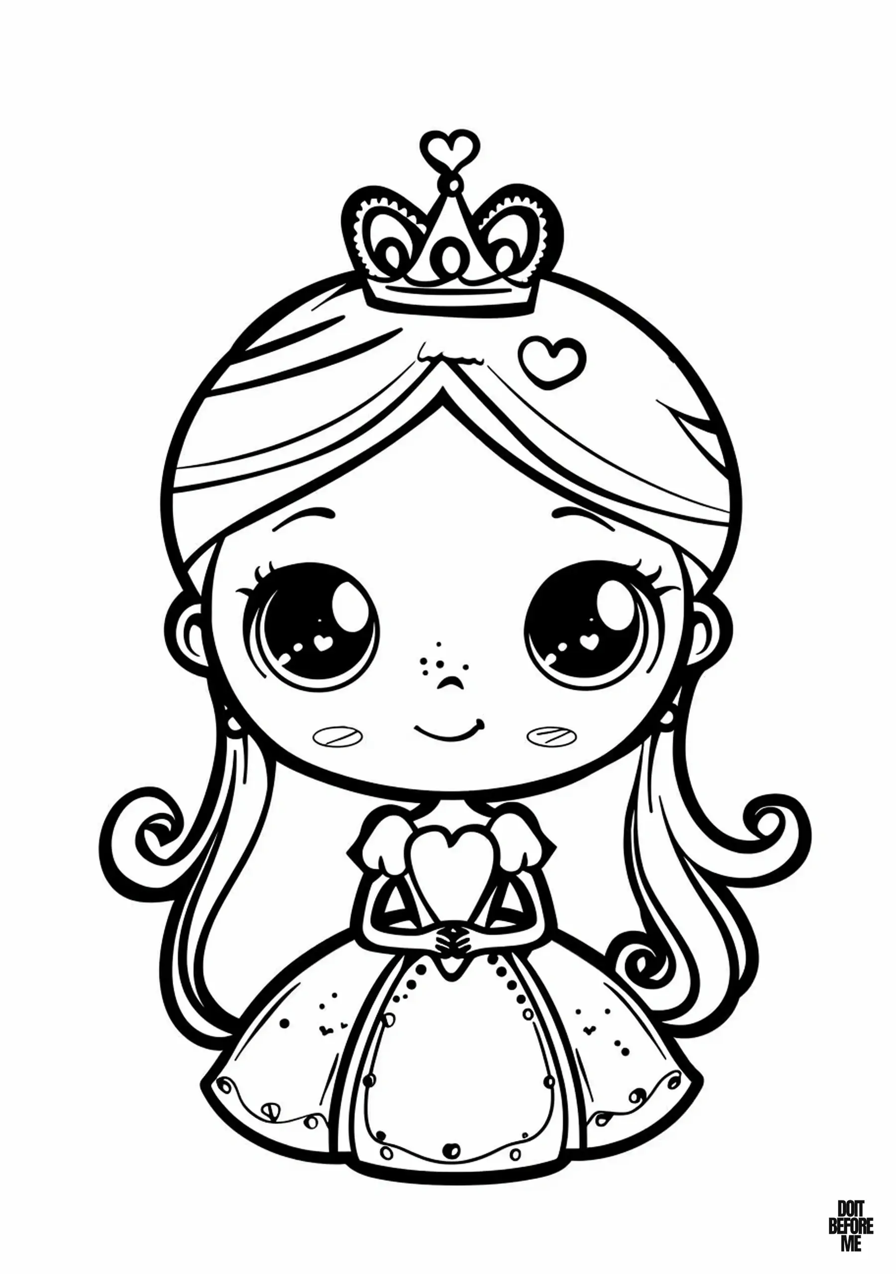 Chibi cute princess, characterized by large eyes, a stylish dress, and a petite crown befitting royalty.