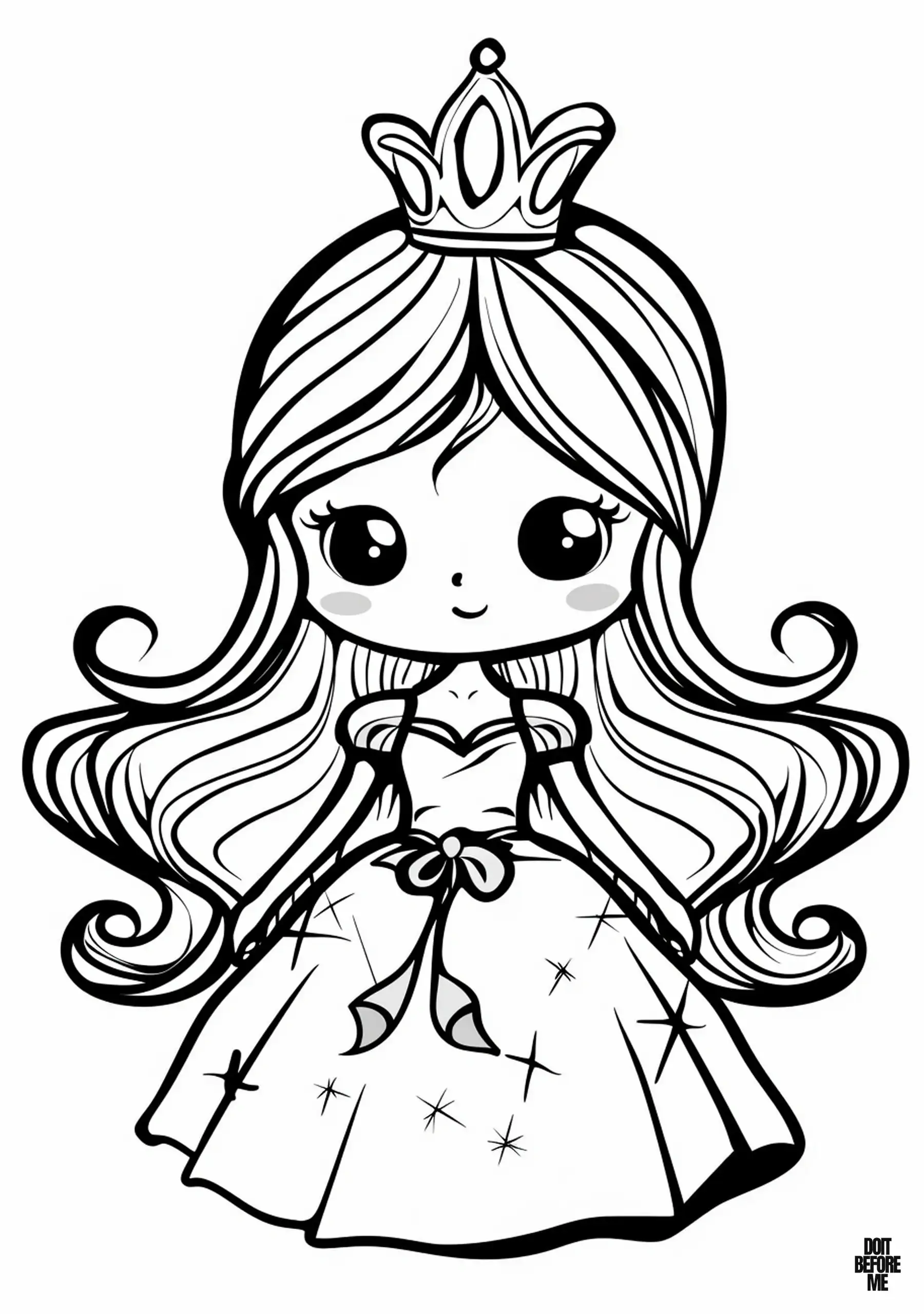 Coloring a princess with wavy, long hair provides an easy activity suitable for preschoolers.