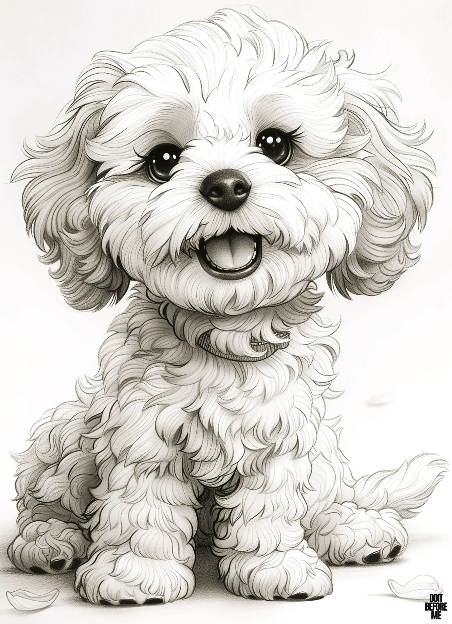 Printable coloring page featuring a cute baby poodle sticking out its tongue, with simple yet lifelike details.