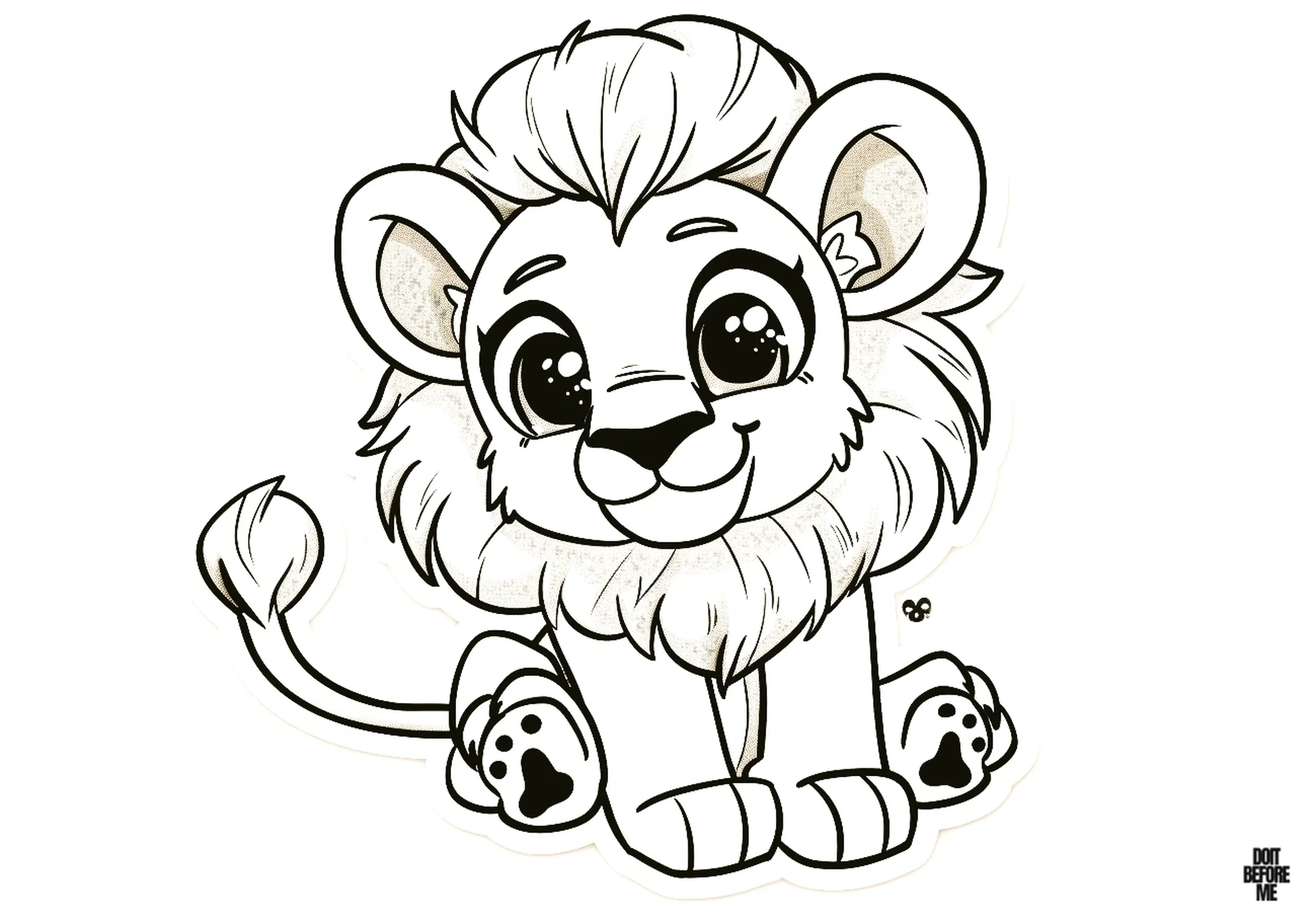 Free printable coloring page for kids featuring a vibrant male lion cub with a majestic mane, suitable for boys, toddlers, and preschoolers.