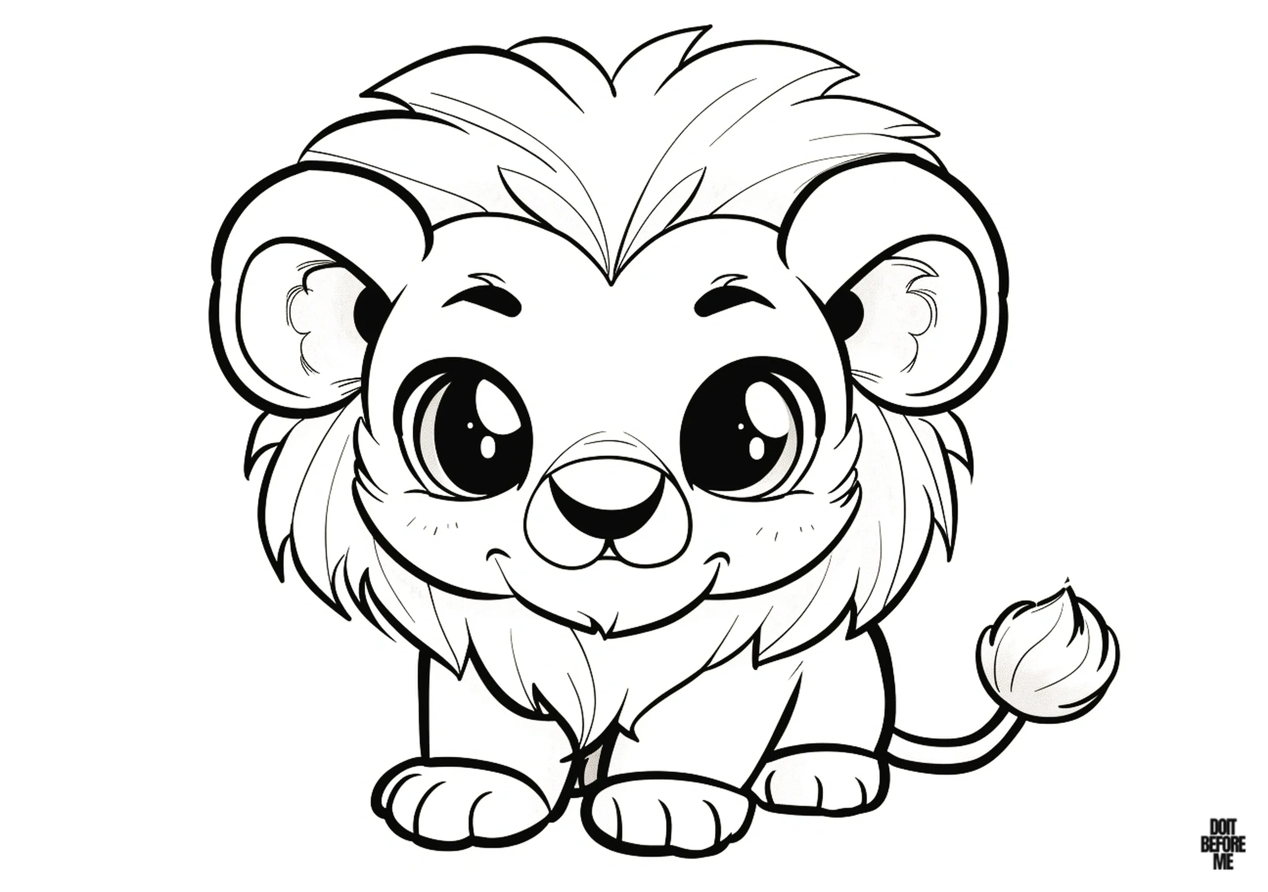 Printable easy coloring sheet featuring a cute male baby lion cub, designed for kids.